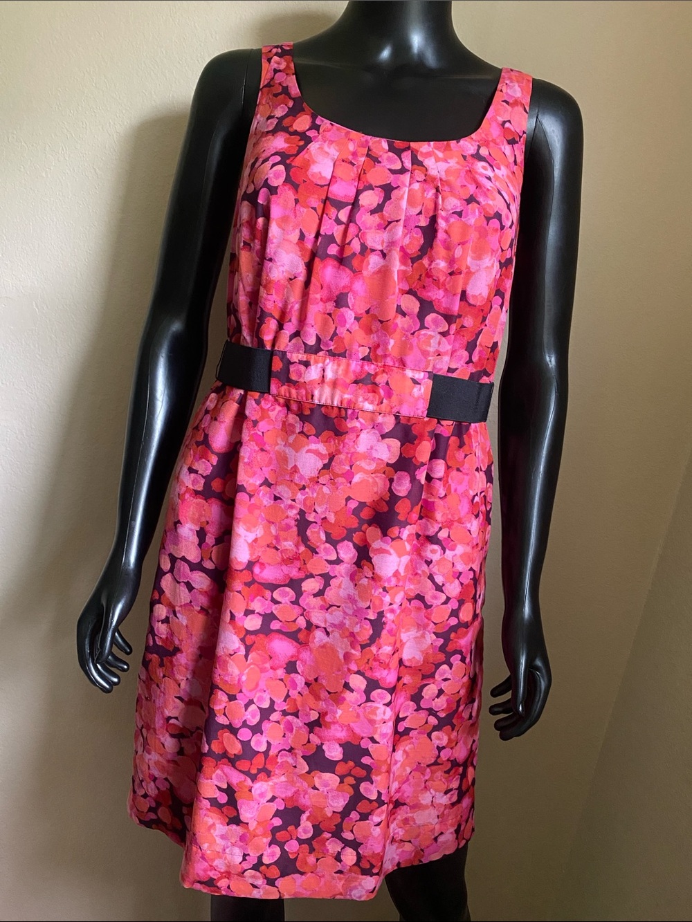 LOFT Pink and Magenta Floral Sleeveless Belted Dress